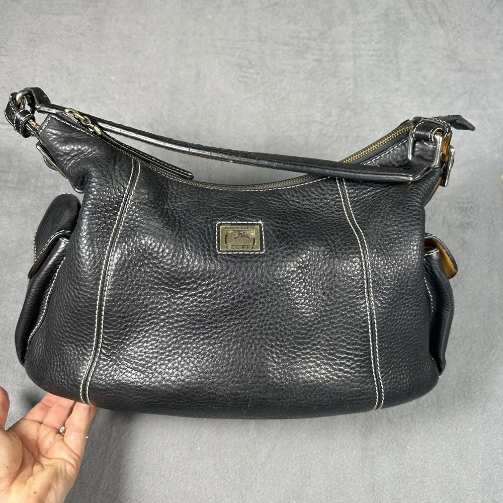 Vintage Dooney & Bourke Pebbled Leather Shoulder Bag Black Hobo Legacy Y2K